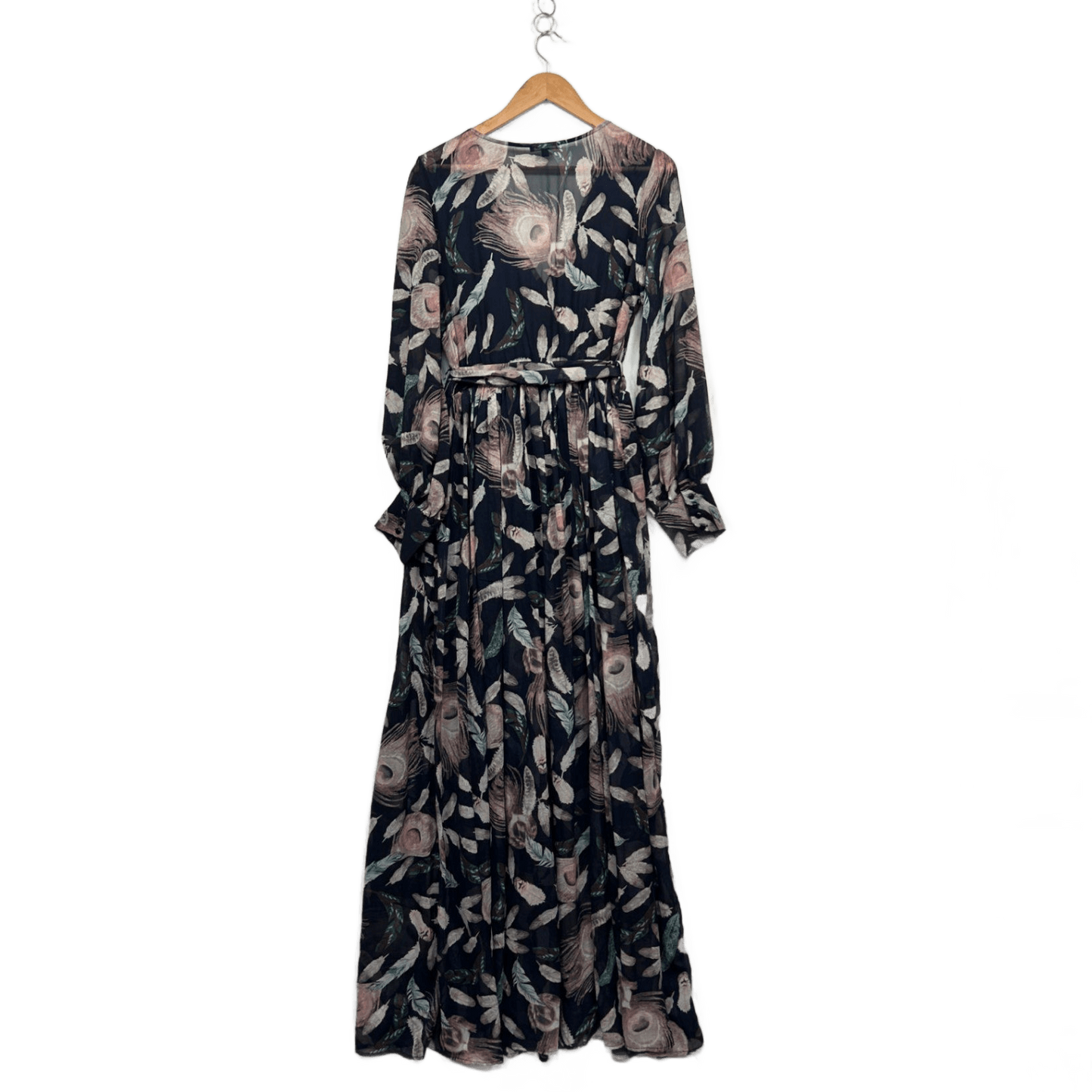 Fashion Nova Multicoloured Floral Long Sleeve Feathers Maxi Dress