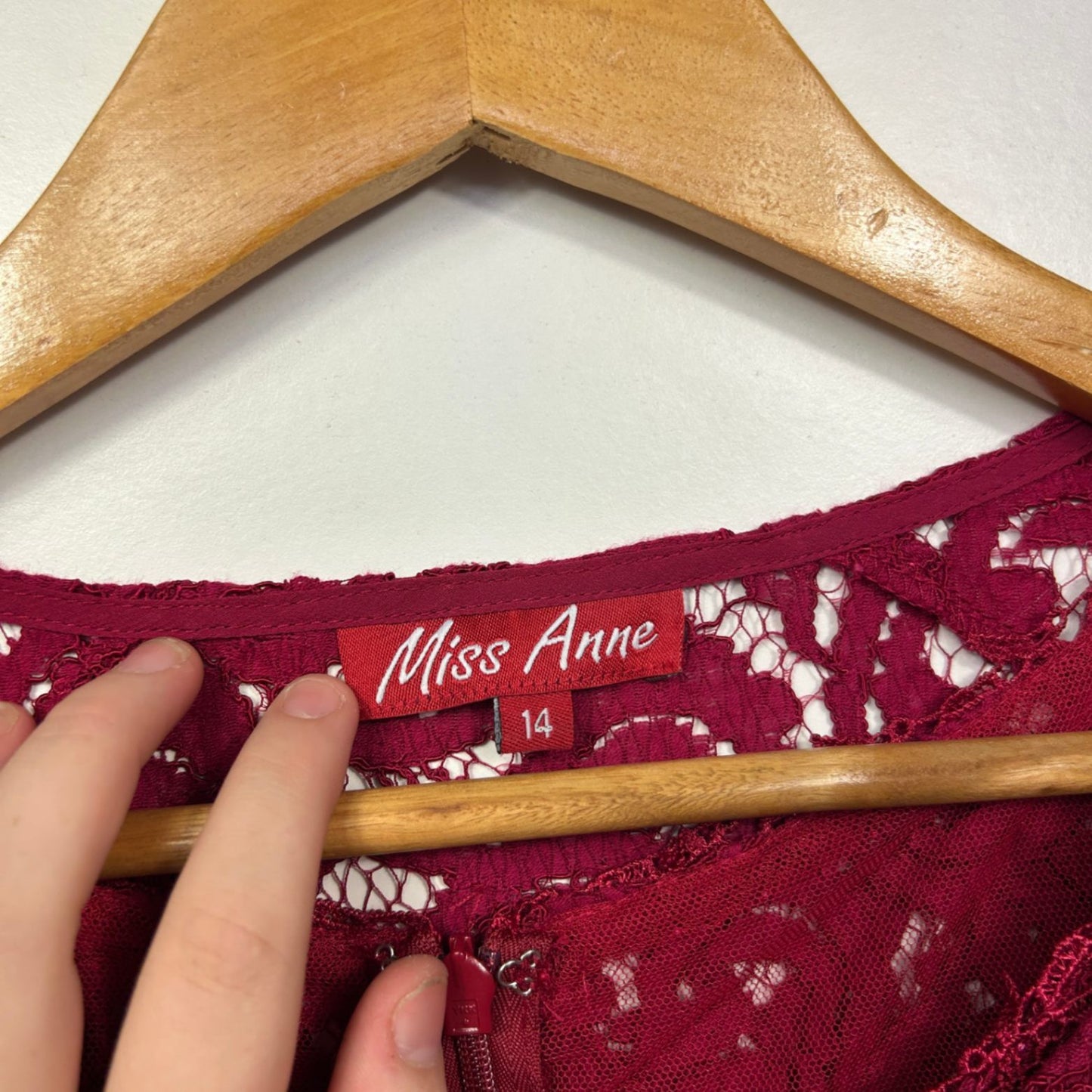 Miss Anne Red Lace Overlay Cocktail Evening Dress Jacket 14