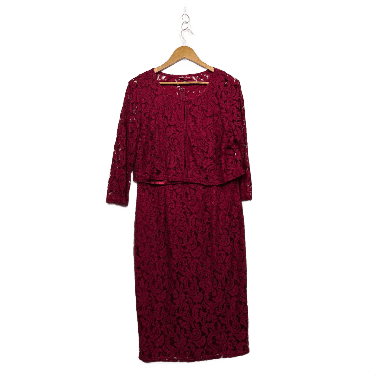 Miss Anne Red Lace Overlay Cocktail Evening Dress Jacket 14