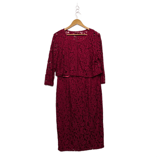 Miss Anne Red Lace Overlay Cocktail Evening Dress Jacket 14