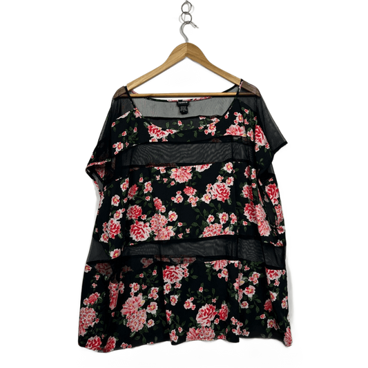 Torrid Black Floral Short Sleeve Mesh Panel Top Size 4XL
