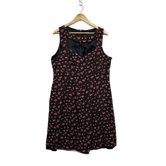 City Chic Black Pink Floral Sleeveless Fit & Flare Size 16 Small Plus