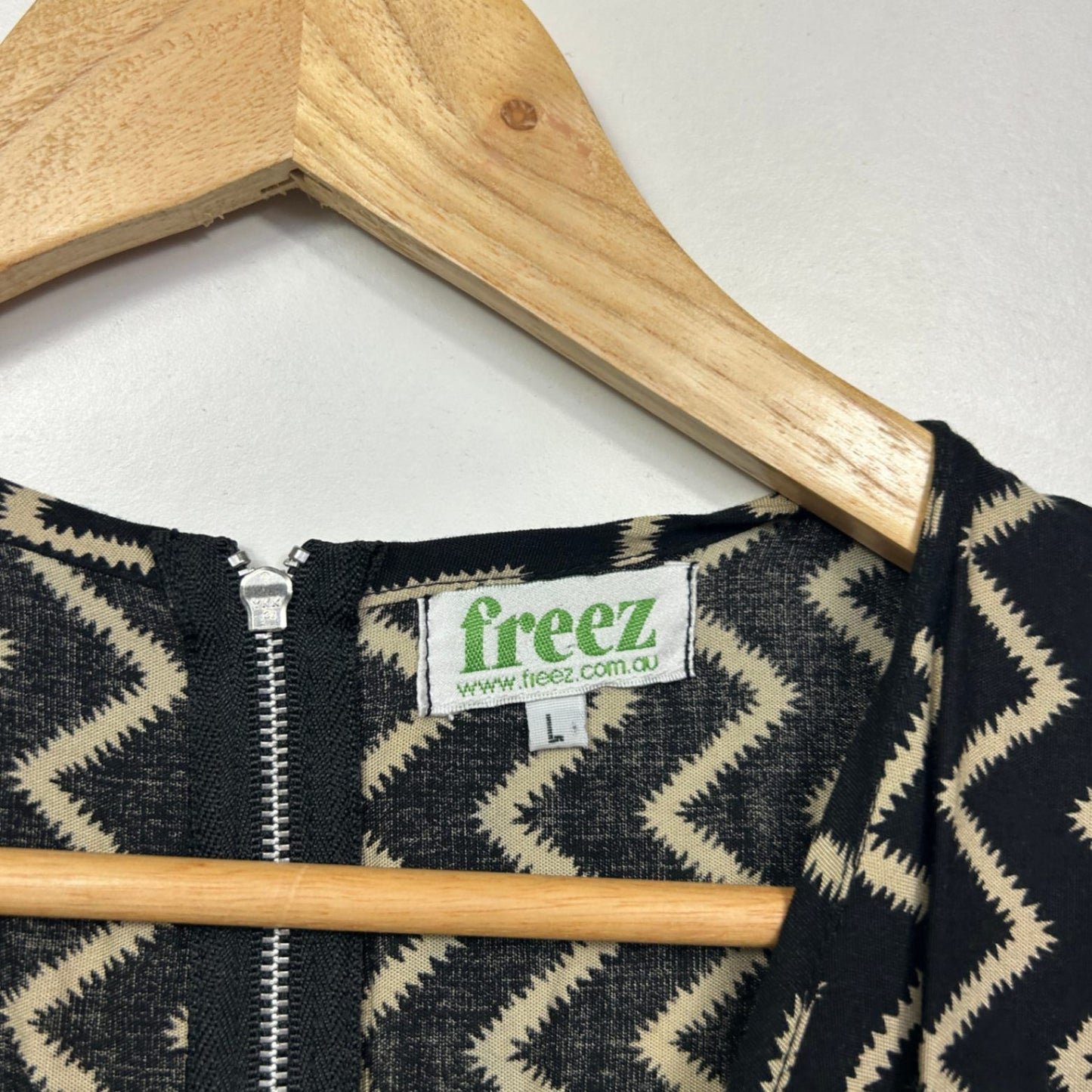 Freez Womens Black Beige Zigzag Print Pockets Sleeveless Jumpsuit Large