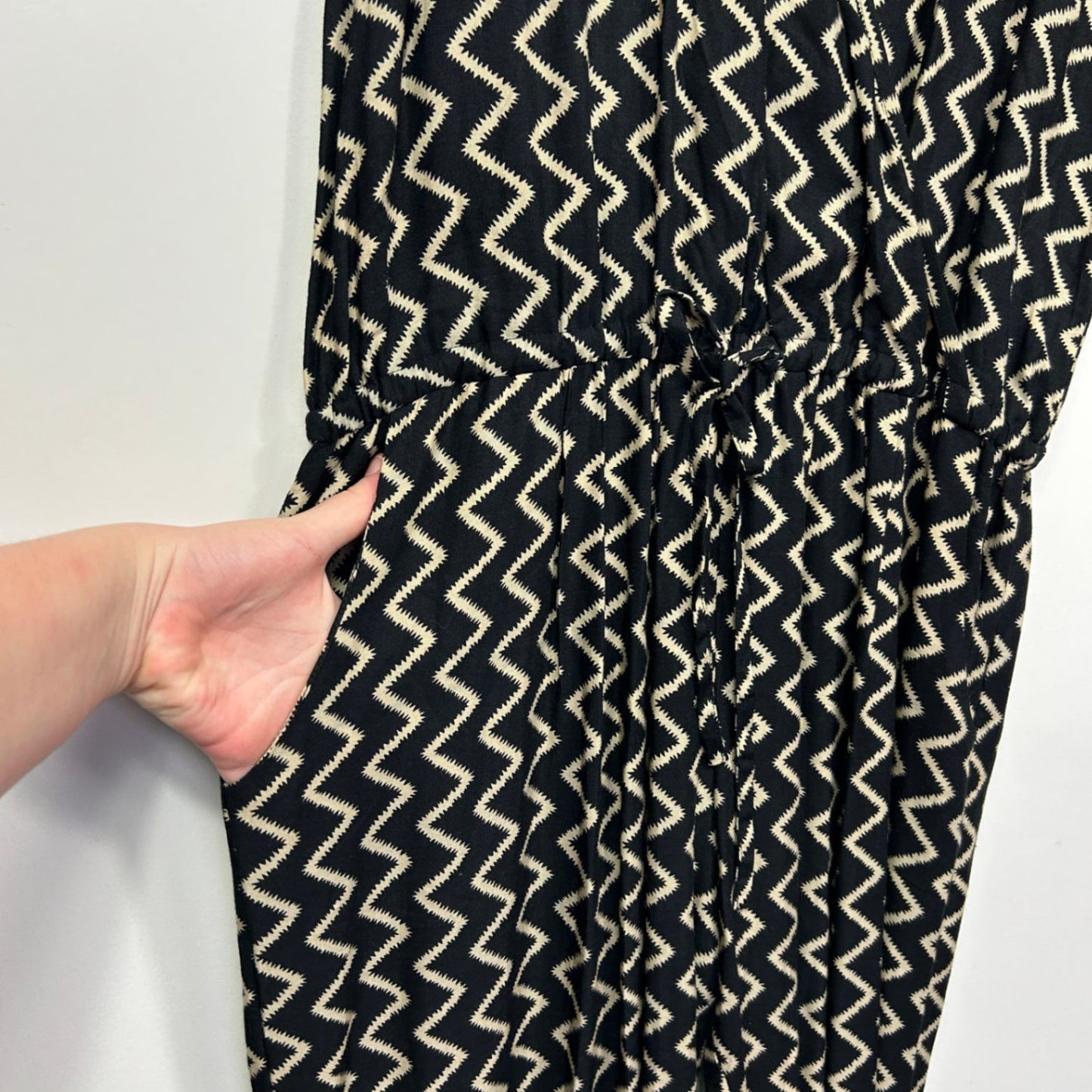 Freez Womens Black Beige Zigzag Print Pockets Sleeveless Jumpsuit Large