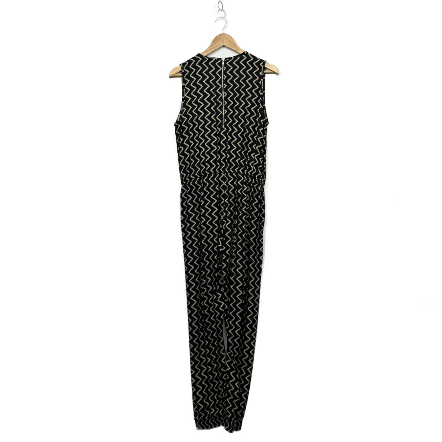 Freez Womens Black Beige Zigzag Print Pockets Sleeveless Jumpsuit Large