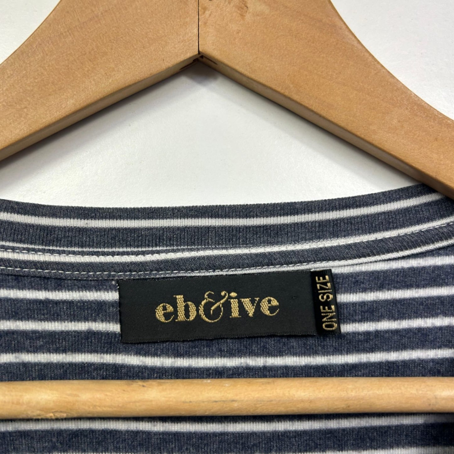 Eb&ive Navy White Short Sleeve Striped Kaftan Tunic Top One Size