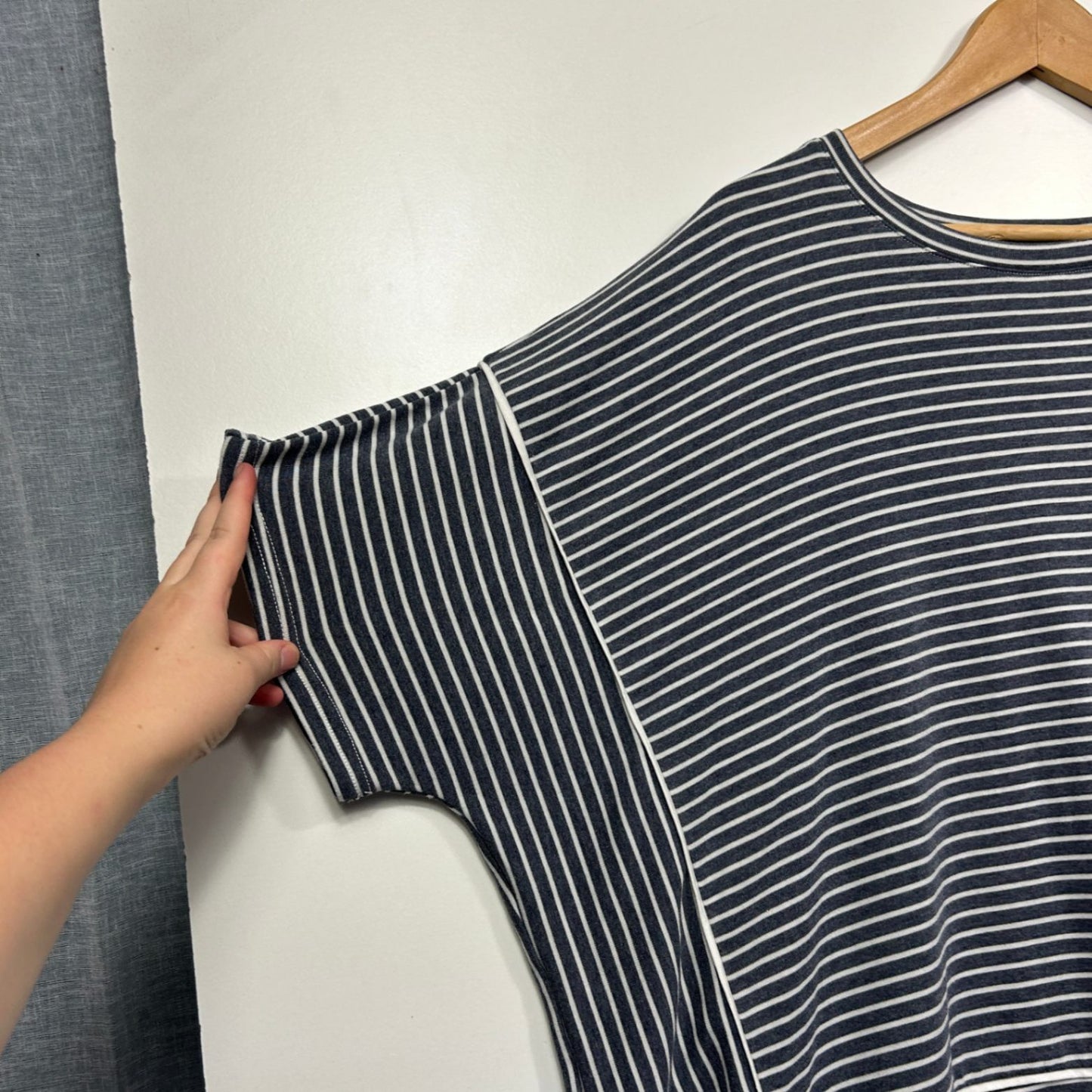 Eb&ive Navy White Short Sleeve Striped Kaftan Tunic Top One Size