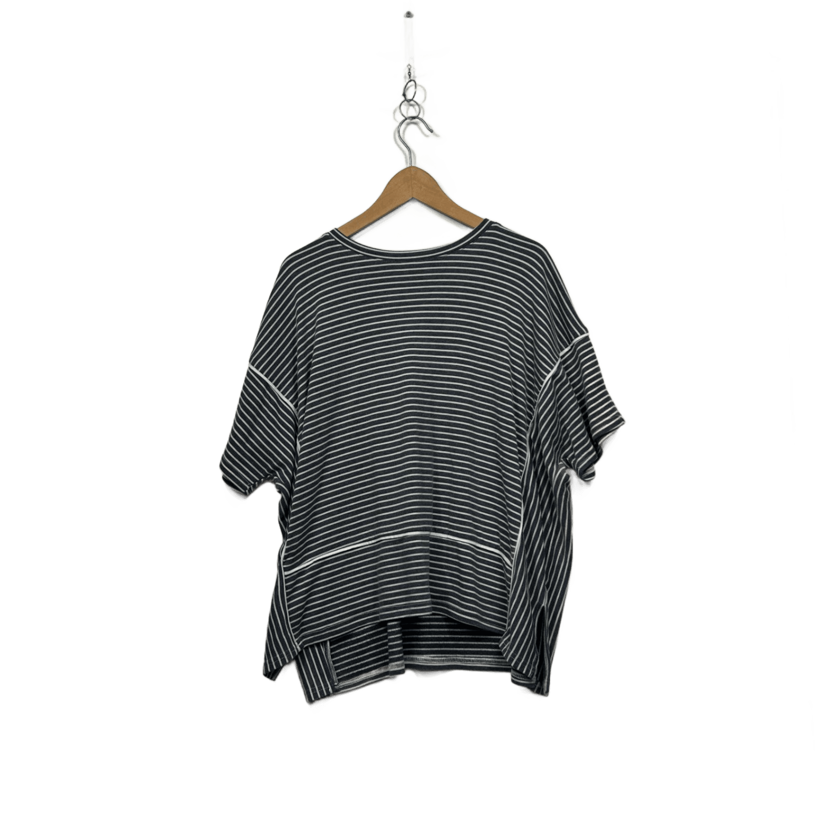 Eb&ive Navy White Short Sleeve Striped Kaftan Tunic Top One Size