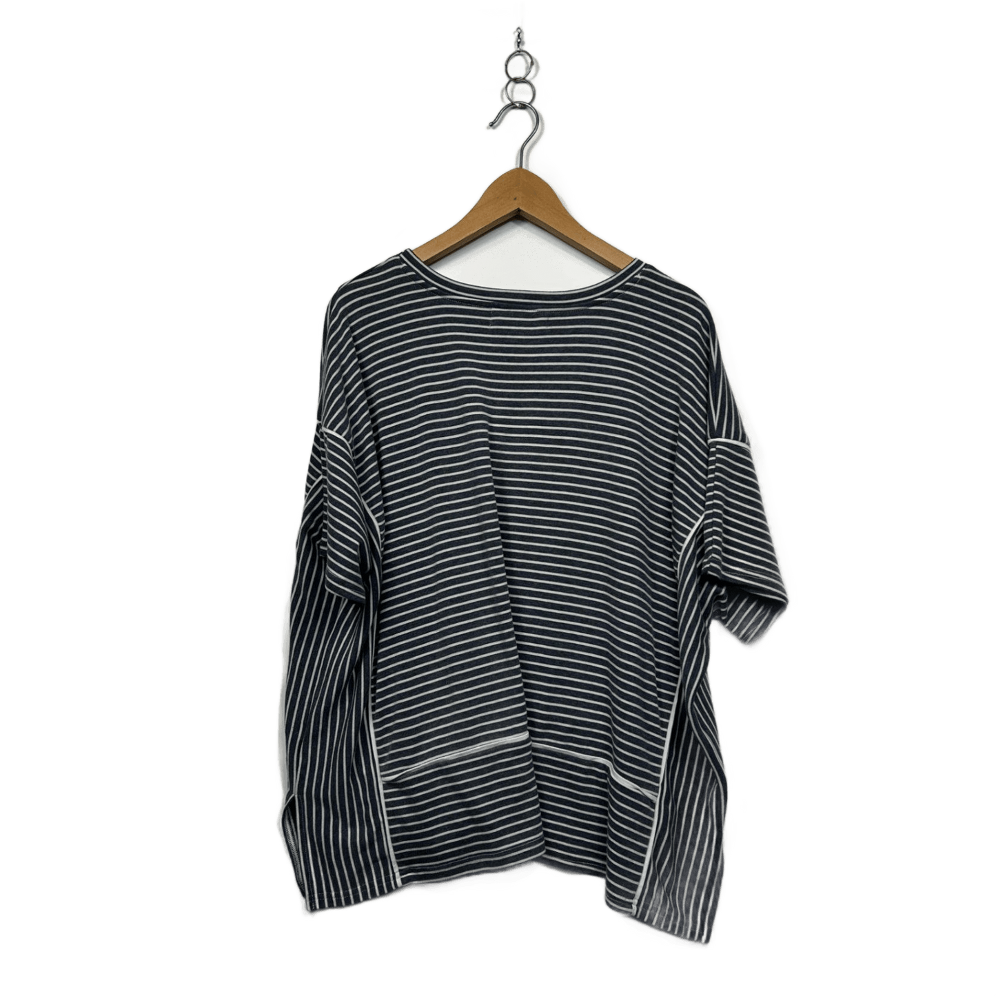 Eb&ive Navy White Short Sleeve Striped Kaftan Tunic Top One Size