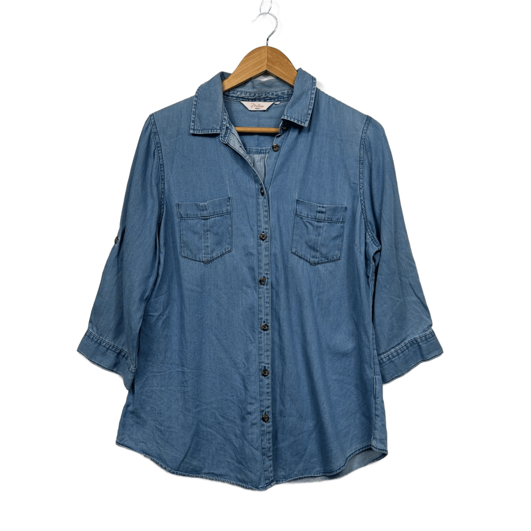 Millers Chambray Roll Tab Sleeve Button-up Blouse Top Size 14-16?
