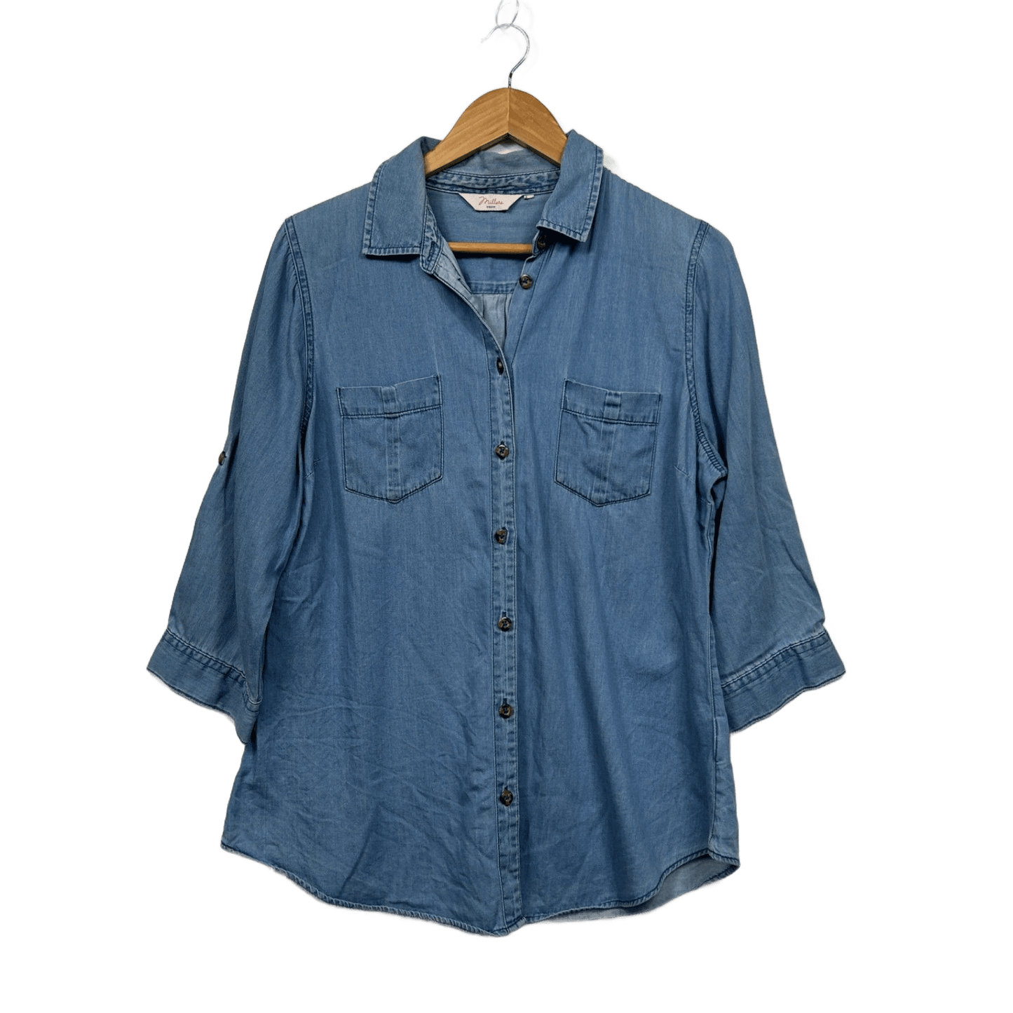 Millers Chambray Roll Tab Sleeve Button-up Blouse Top Size 14-16?