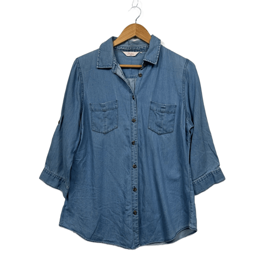 Millers Chambray Roll Tab Sleeve Button-up Blouse Top Size 14-16?