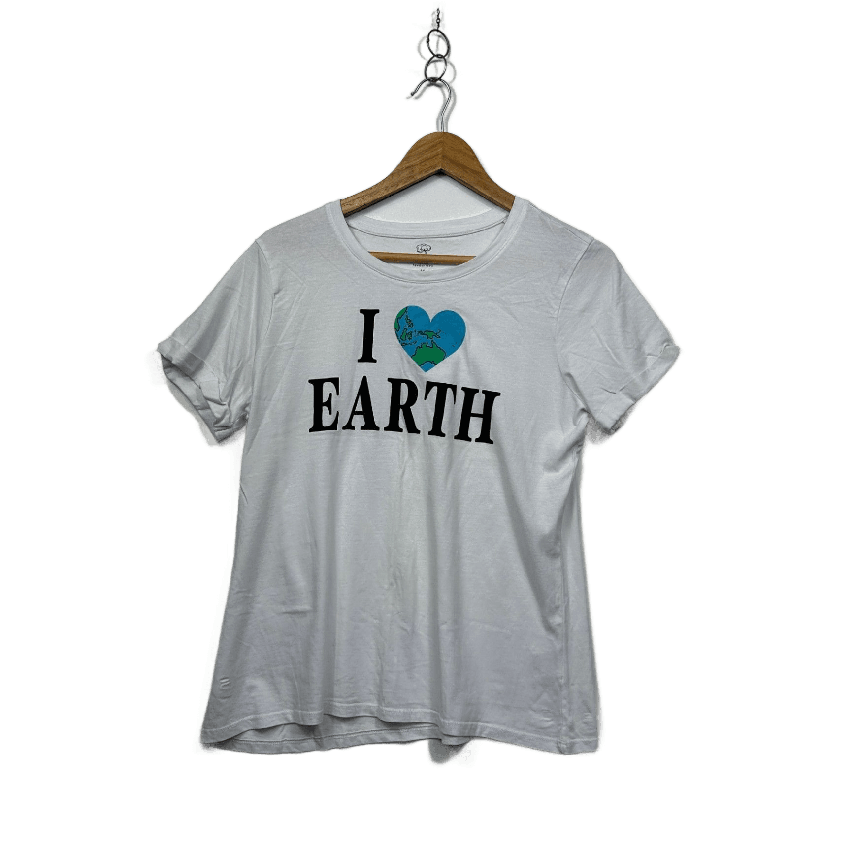 I love Earth White Short Sleeve Crew Neck Basic Tee T-shirt Size 14