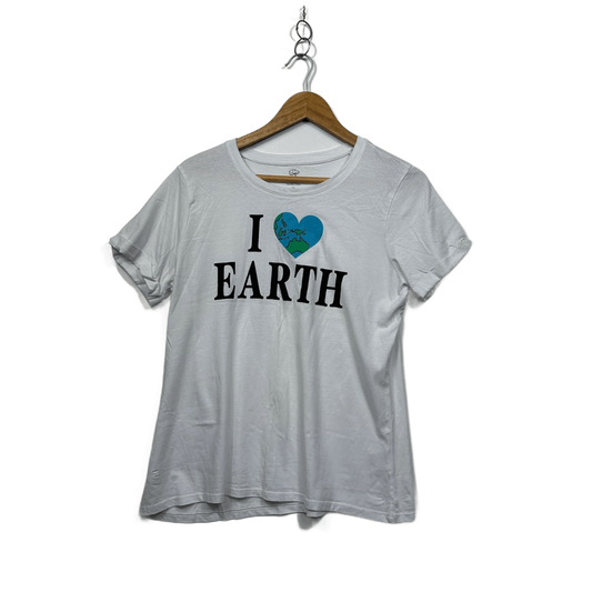 I love Earth White Short Sleeve Crew Neck Basic Tee T-shirt Size 14