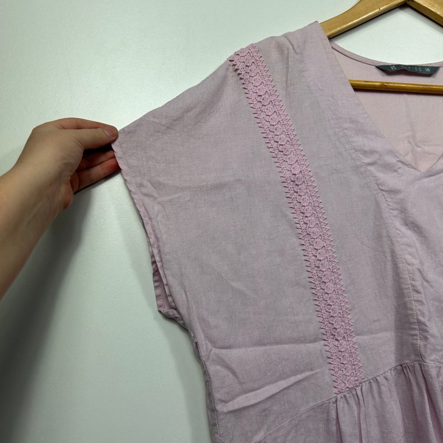 Katies Lilac Crochet Trim Cotton Short Sleeve Top Blouse Size 16