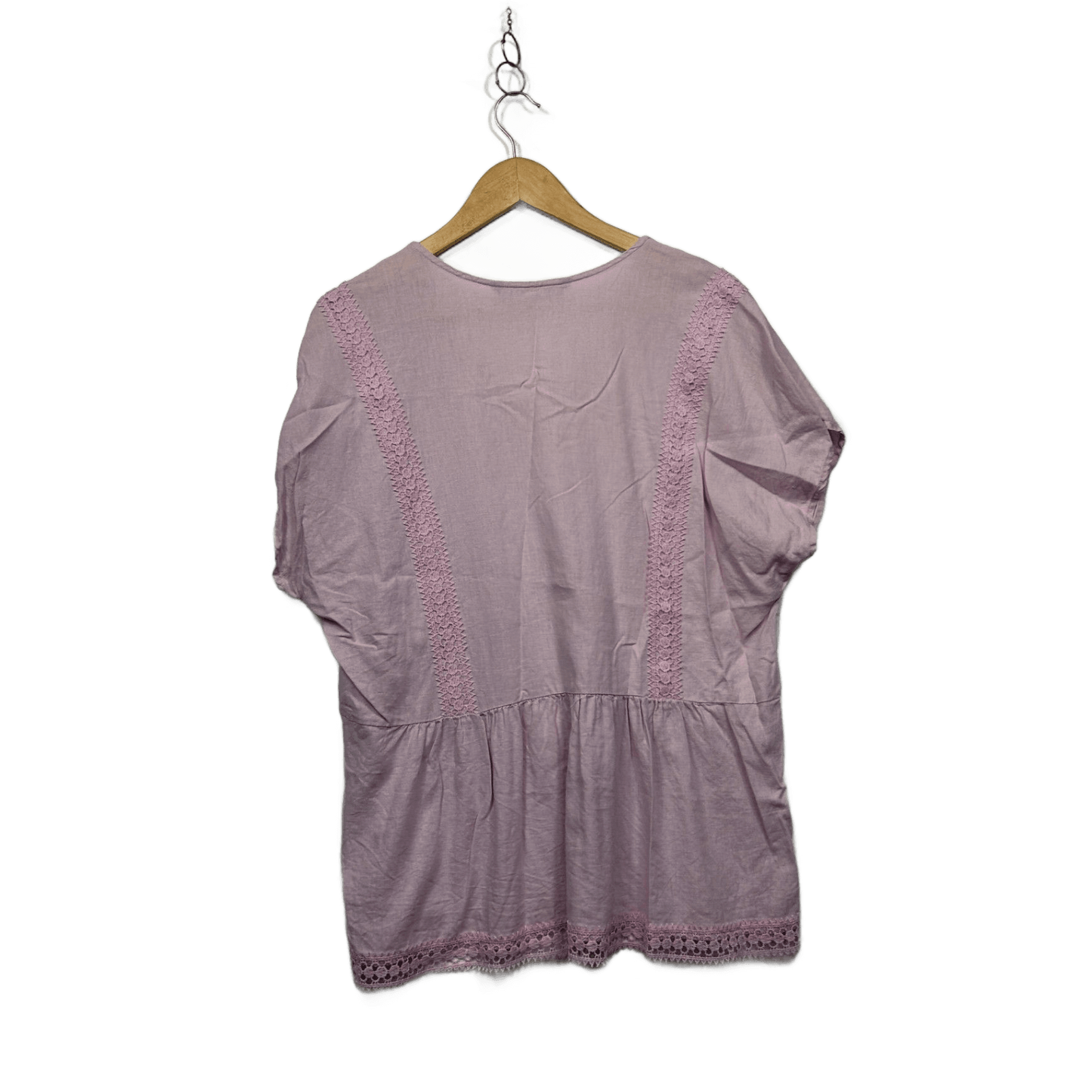 Katies Lilac Crochet Trim Cotton Short Sleeve Top Blouse Size 16
