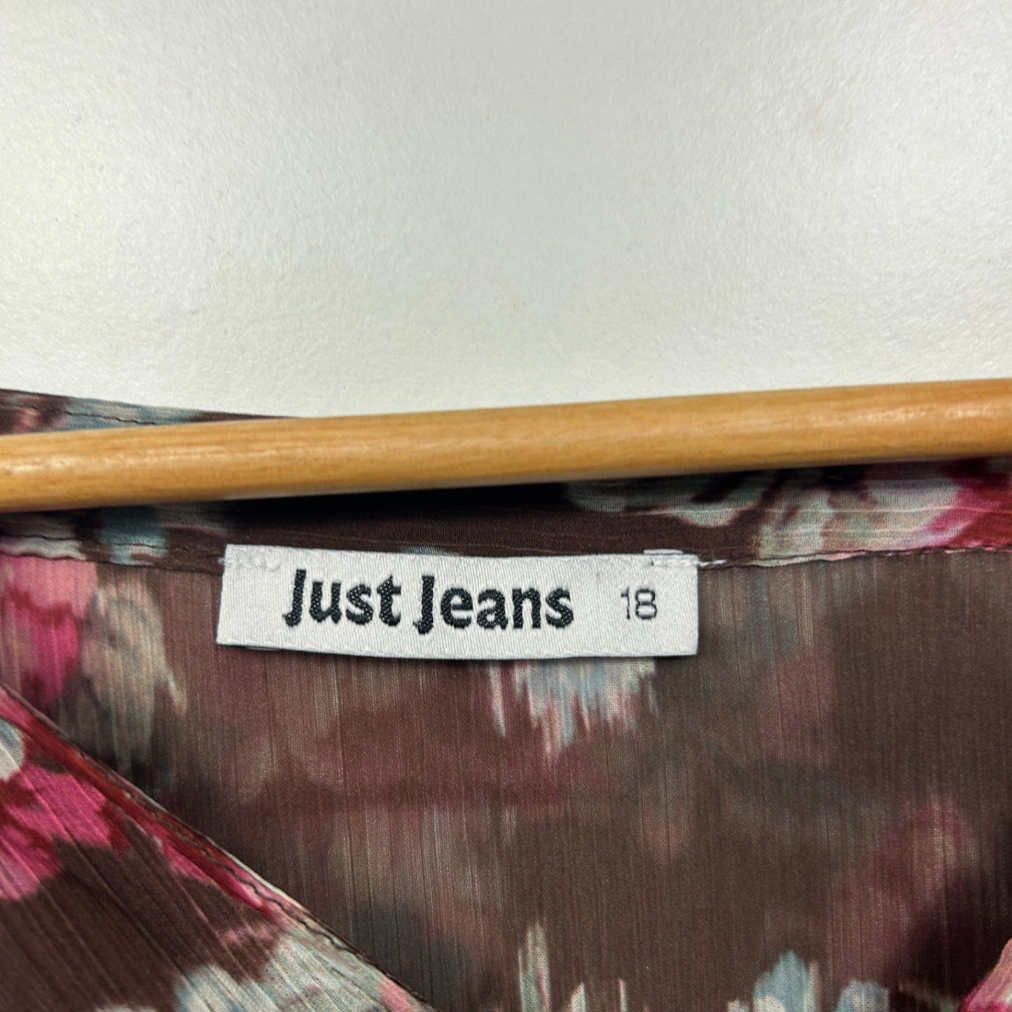 Just Jeans Brown Chocolate Floral Flowy Ruffle Blouse Top Size 18