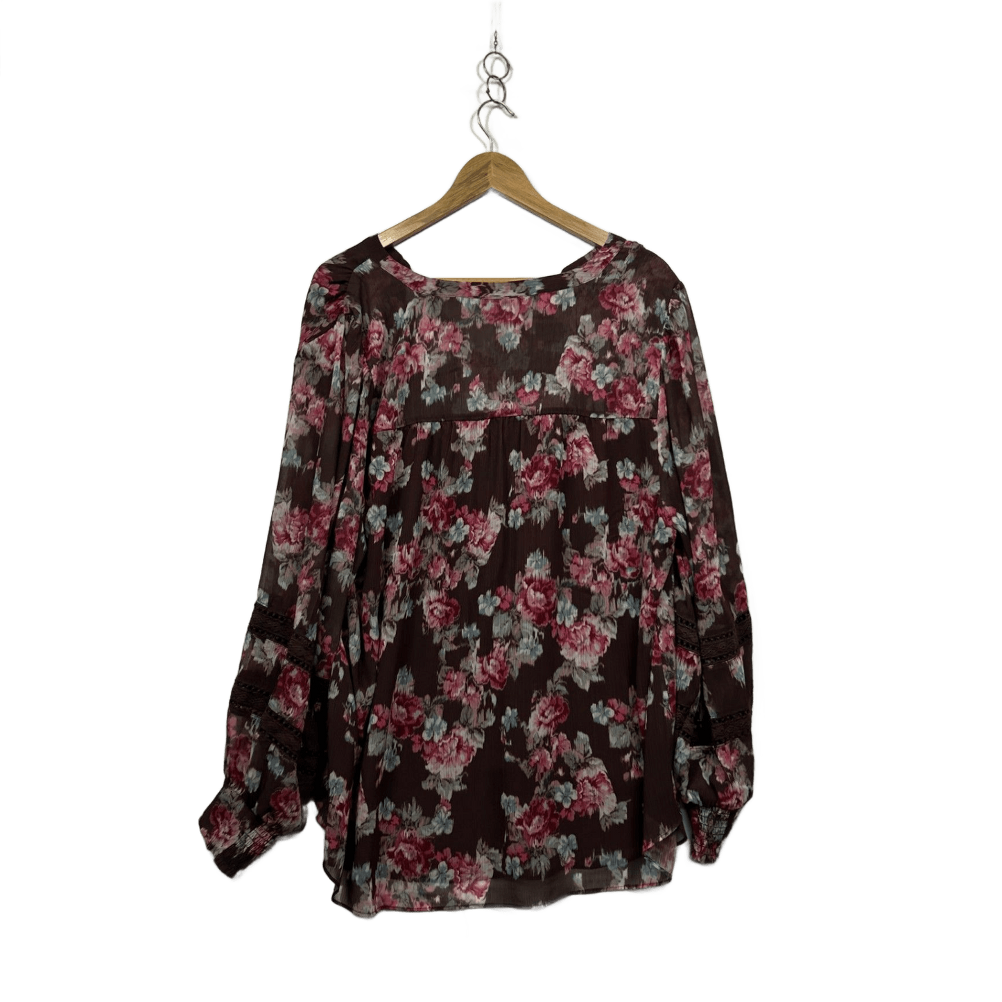 Just Jeans Brown Chocolate Floral Flowy Ruffle Blouse Top Size 18