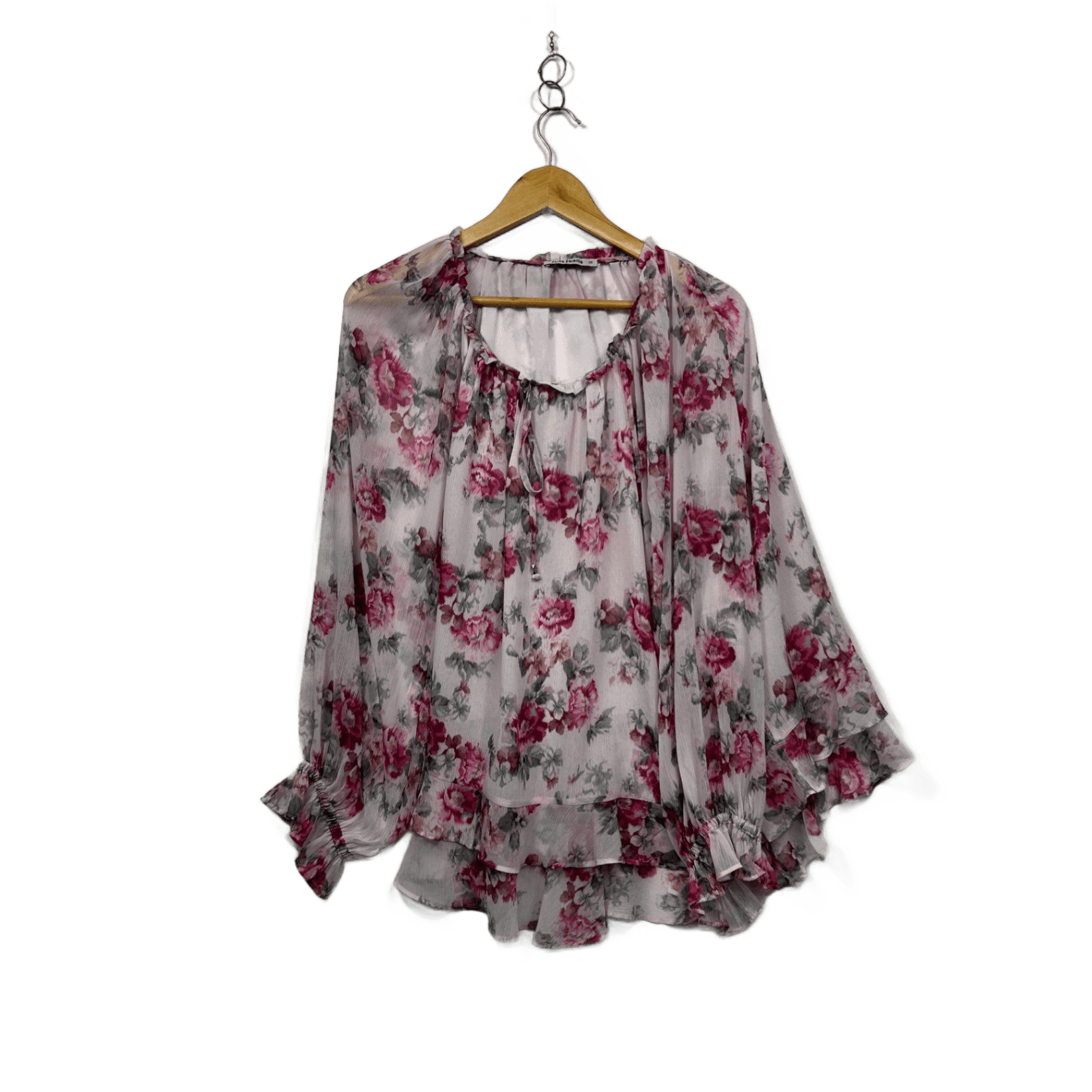 Just Jeans Pink Floral Flowy Ruffle Blouse Top Size 18
