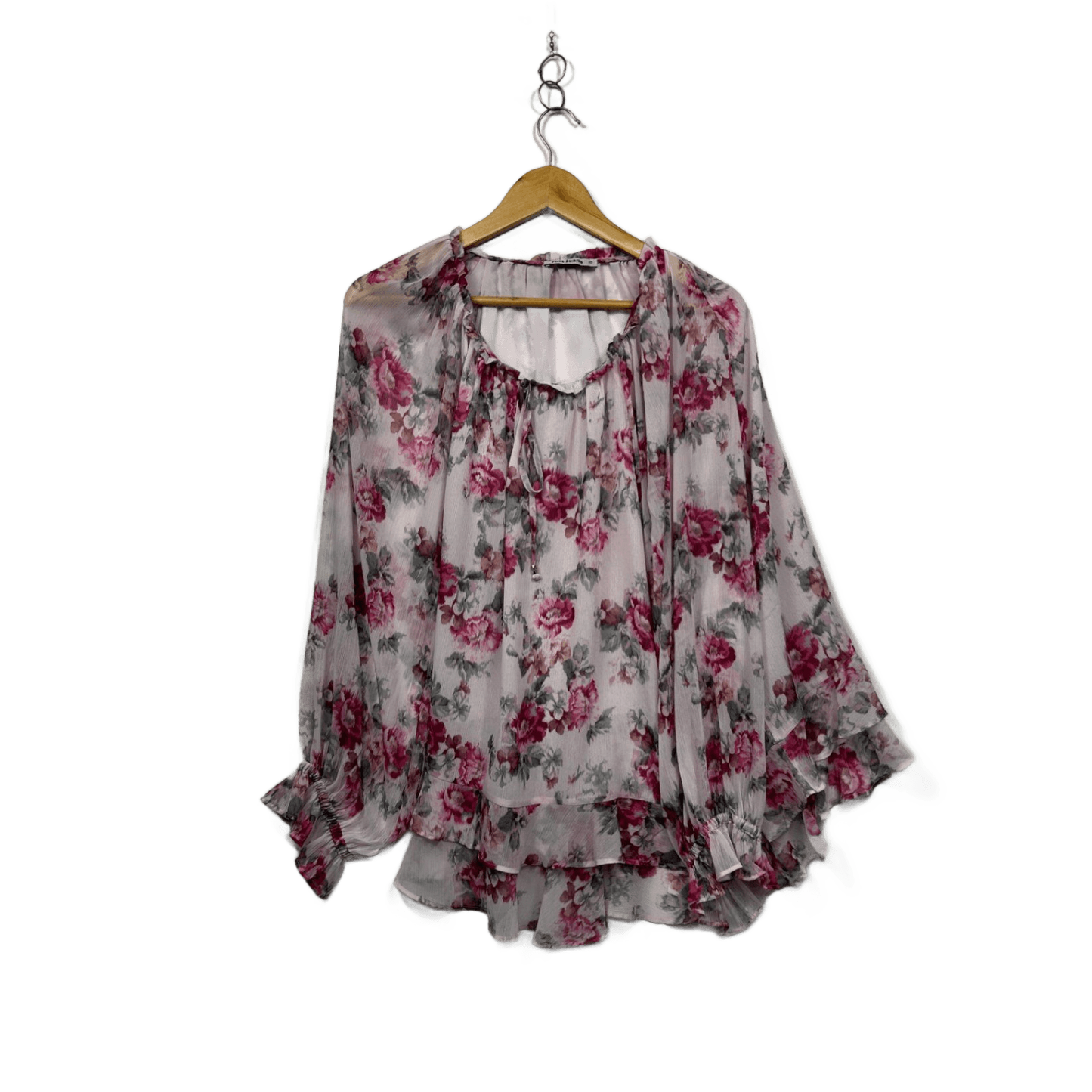 Just Jeans Pink Floral Flowy Ruffle Blouse Top Size 18