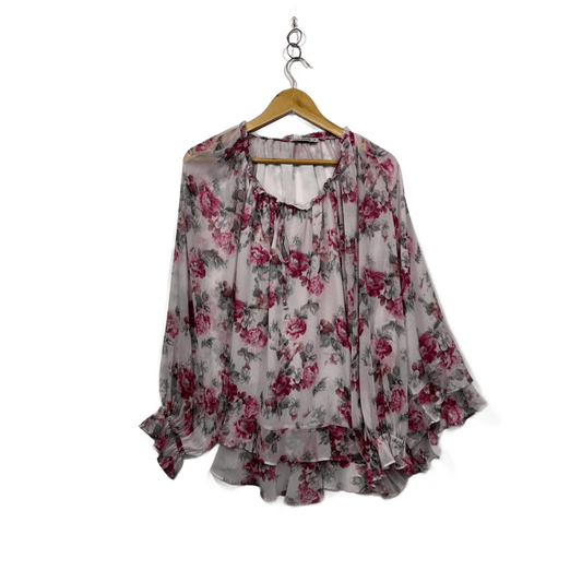 Just Jeans Pink Floral Flowy Ruffle Blouse Top Size 18