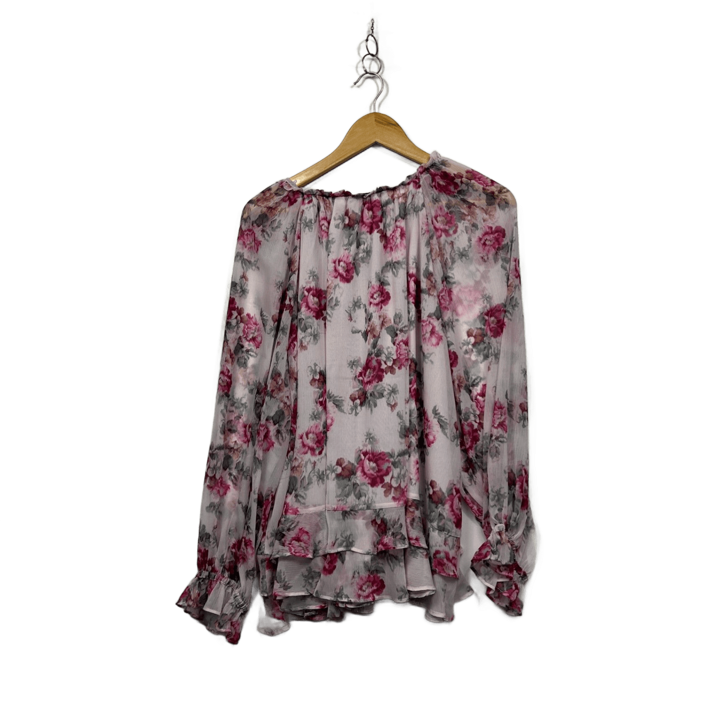 Just Jeans Pink Floral Flowy Ruffle Blouse Top Size 18