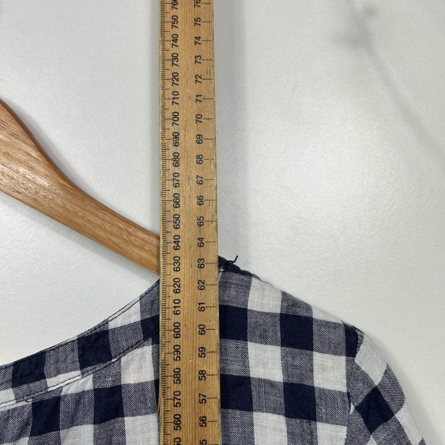 Boden Navy White Linen 3/4 Sleeve Gingham Check Size 12