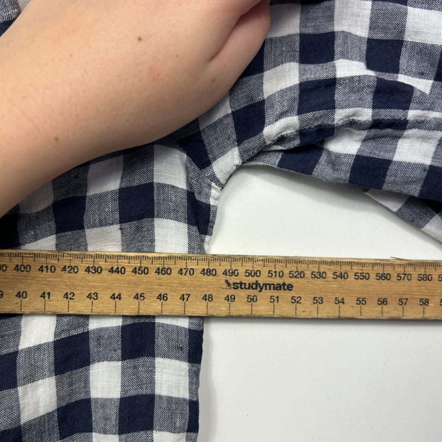 Boden Navy White Linen 3/4 Sleeve Gingham Check Size 12