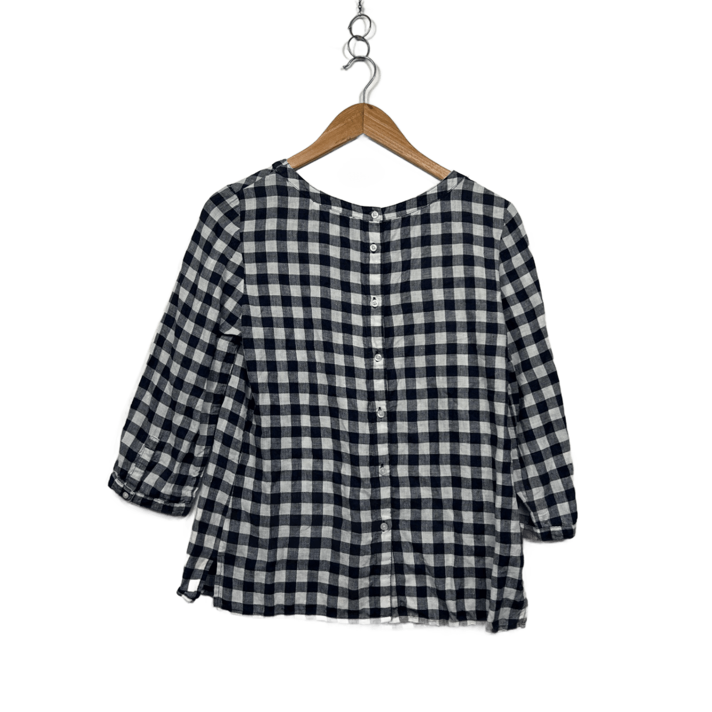 Boden Navy White Linen 3/4 Sleeve Gingham Check Size 12