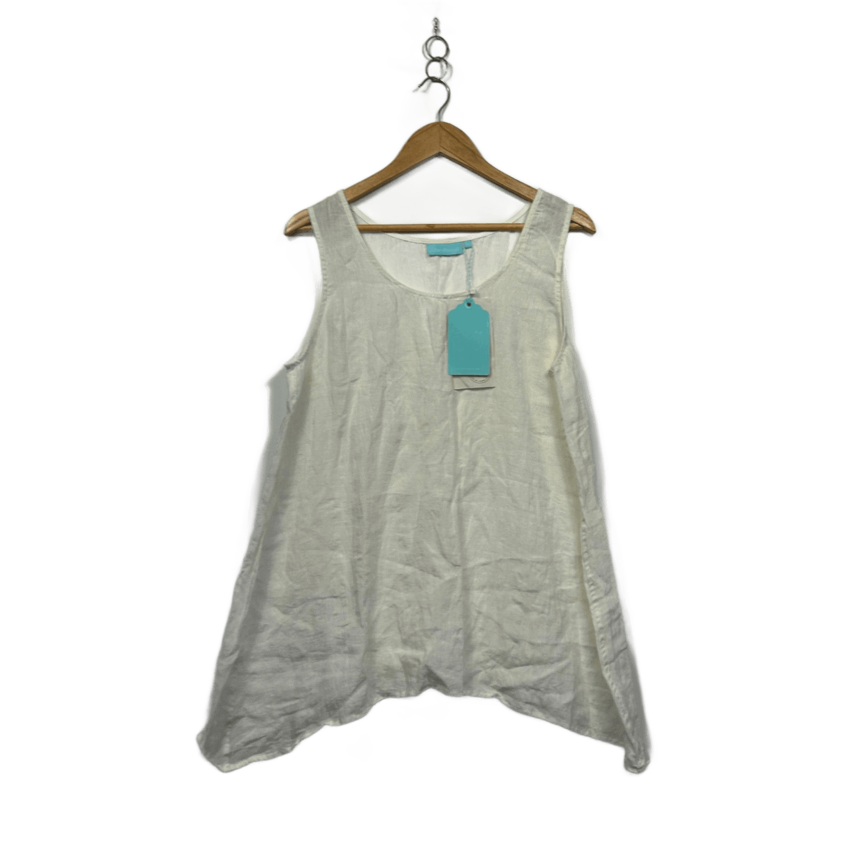 Blue Illusion White Linen Sleeveless Blouse Tunic Top Size 2XL