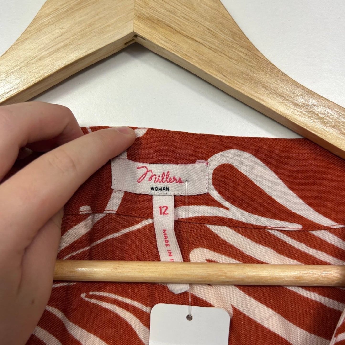 Millers Rust White Long Sleeve Round Neck Relaxed Fit Blouse Size 12