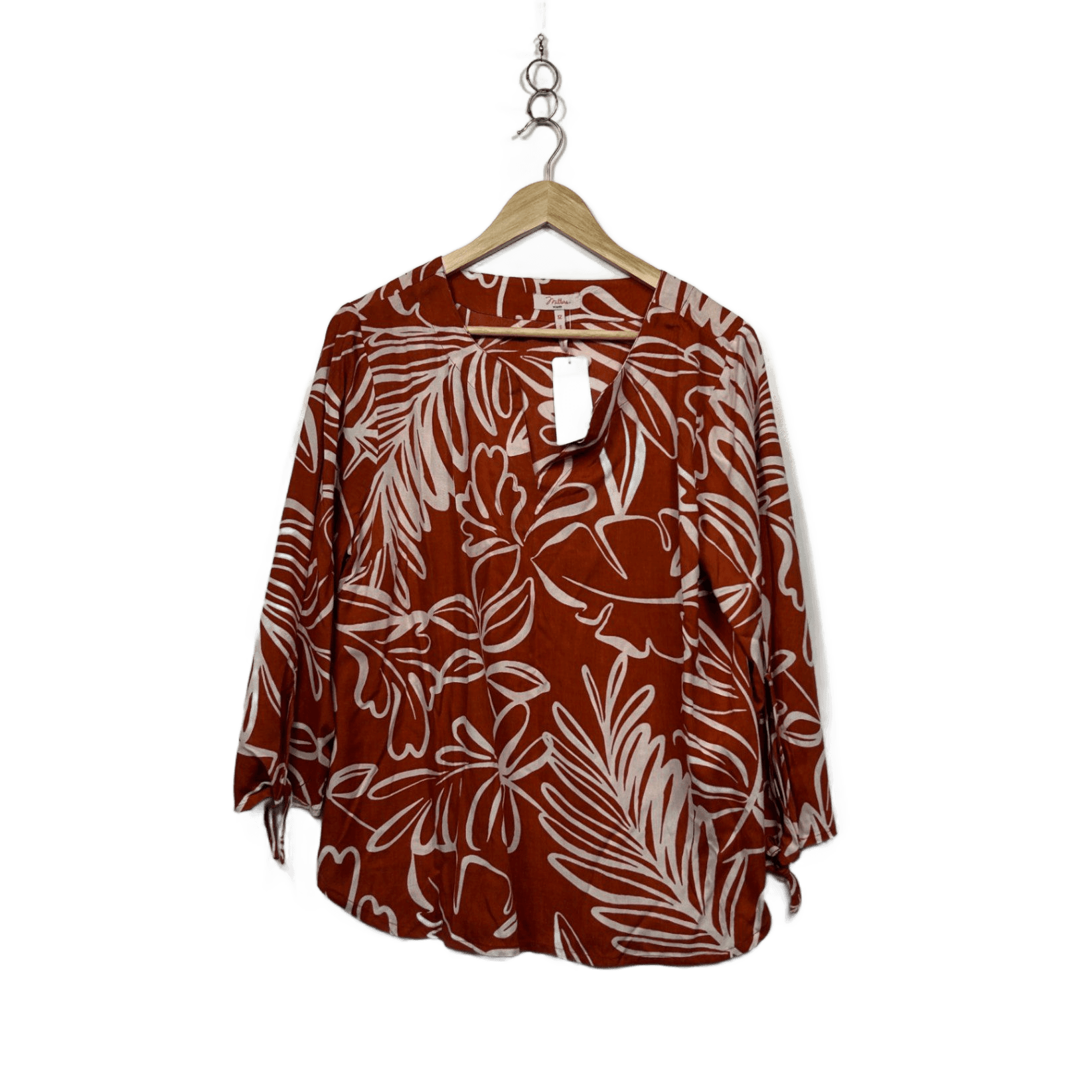 Millers Rust White Long Sleeve Round Neck Relaxed Fit Blouse Size 12