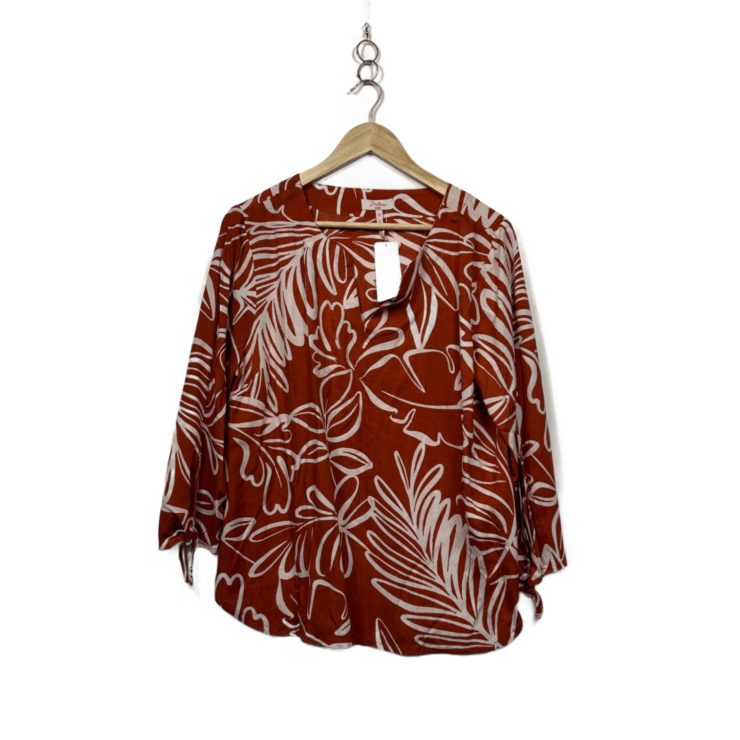 Millers Rust White Long Sleeve Round Neck Relaxed Fit Blouse Size 12