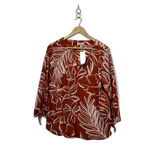 Millers Rust White Long Sleeve Round Neck Relaxed Fit Blouse Size 12