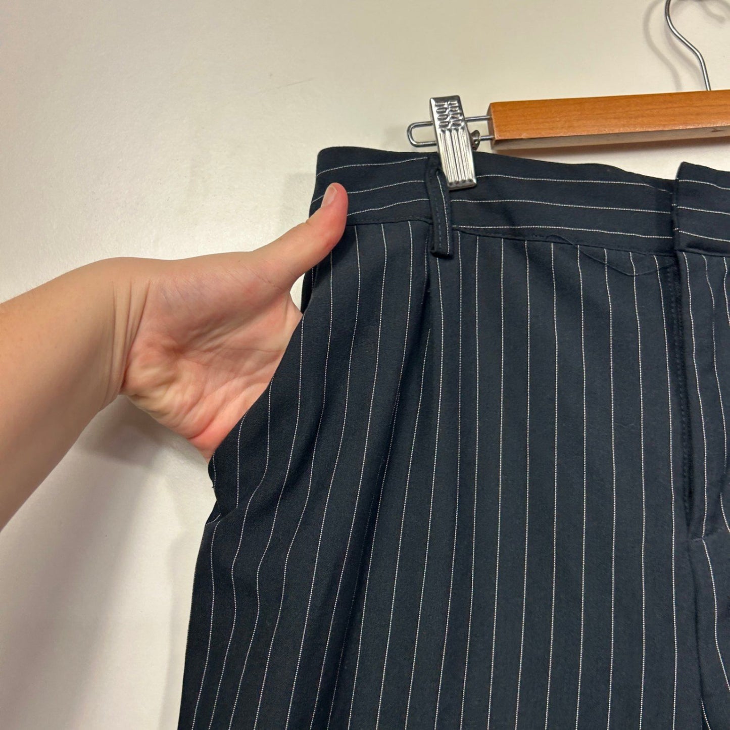 Anko Pinstripe Wide-leg Trousers Black White Size 14