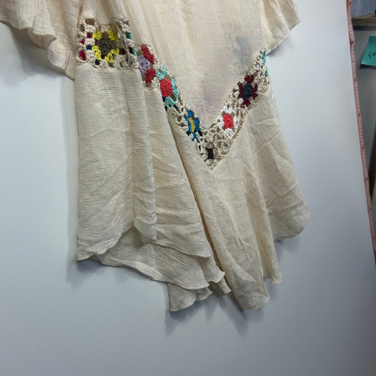 Womens Cream Crochet Trim Boho Tunic Top Size 12-14