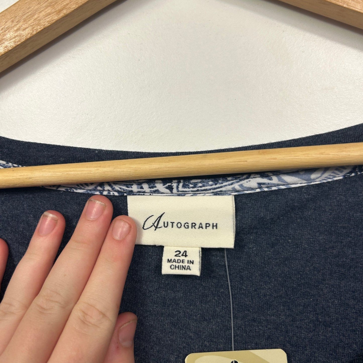 New Autograph Blue Cotton Blend Short Sleeve Scoop Neck Tunic Top Size 24