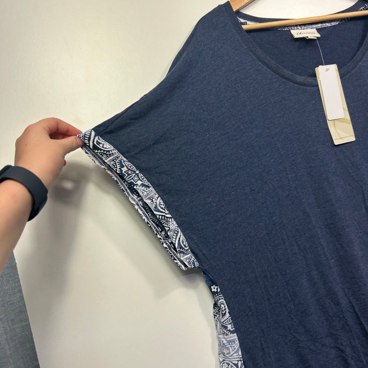 New Autograph Blue Cotton Blend Short Sleeve Scoop Neck Tunic Top Size 24