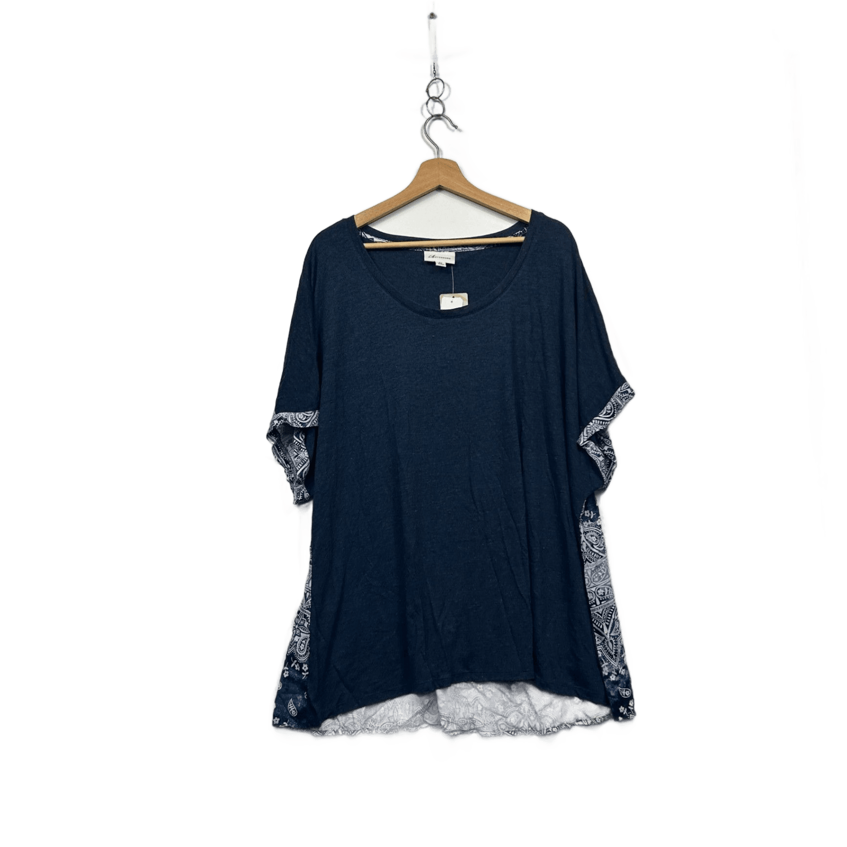 New Autograph Blue Cotton Blend Short Sleeve Scoop Neck Tunic Top Size 24