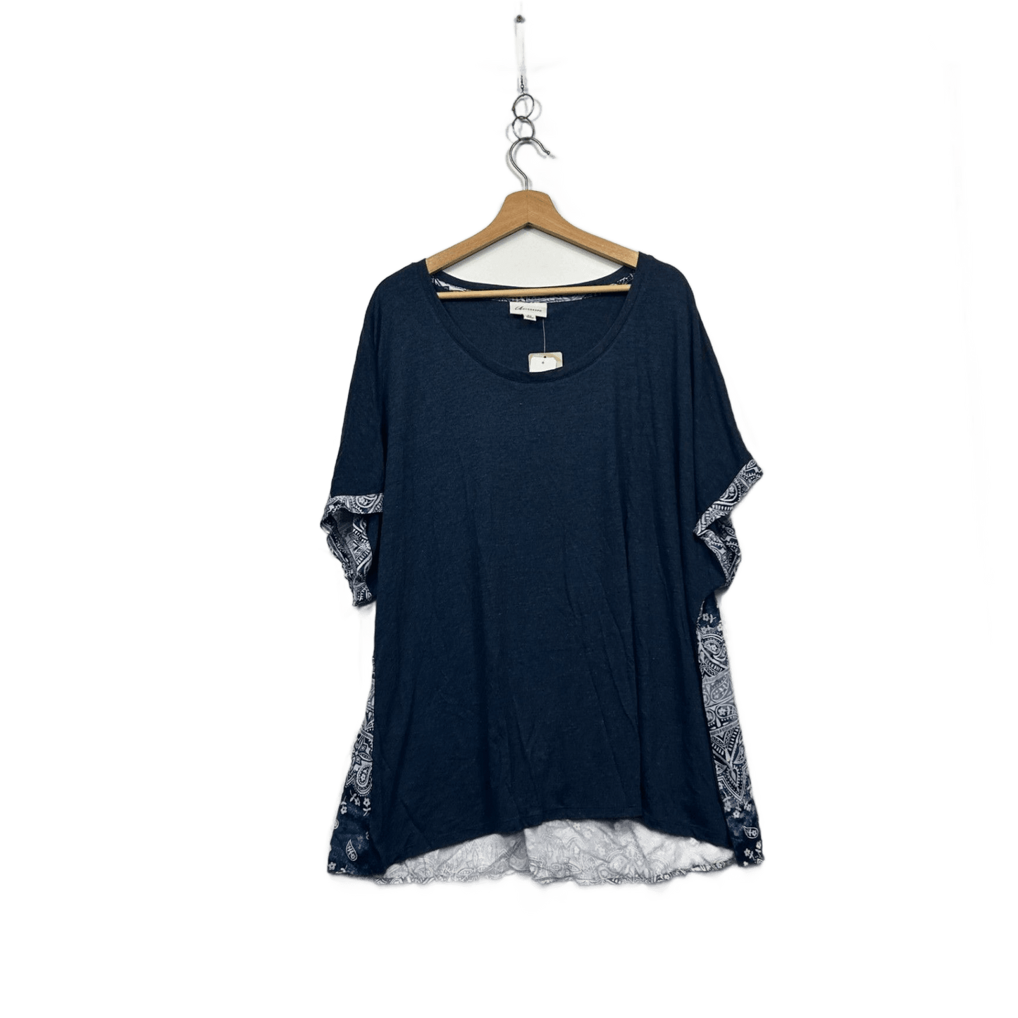 New Autograph Blue Cotton Blend Short Sleeve Scoop Neck Tunic Top Size 24