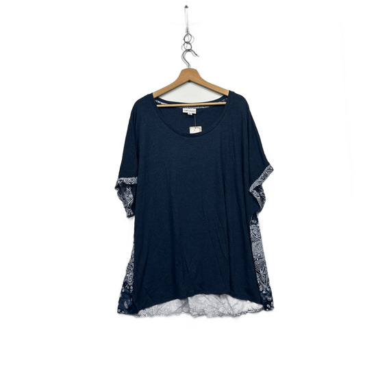 New Autograph Blue Cotton Blend Short Sleeve Scoop Neck Tunic Top Size 24