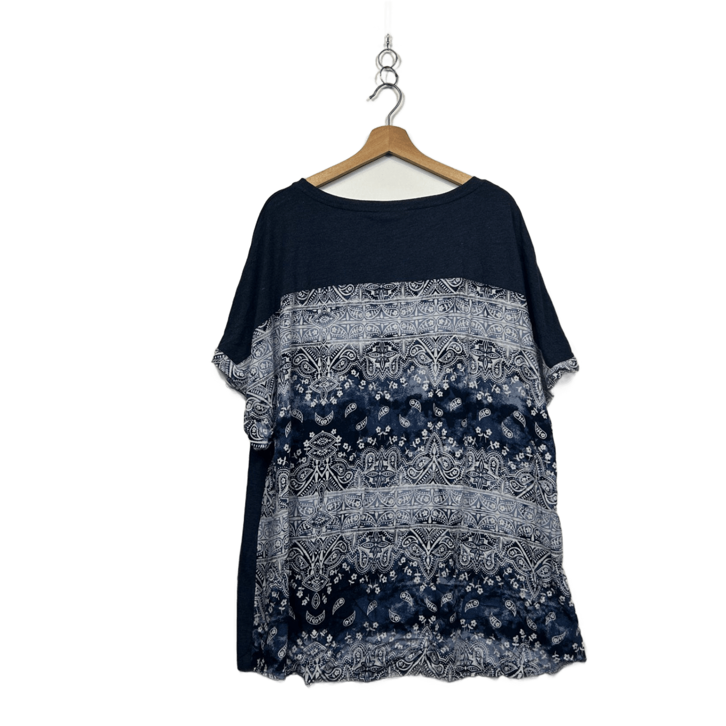 New Autograph Blue Cotton Blend Short Sleeve Scoop Neck Tunic Top Size 24