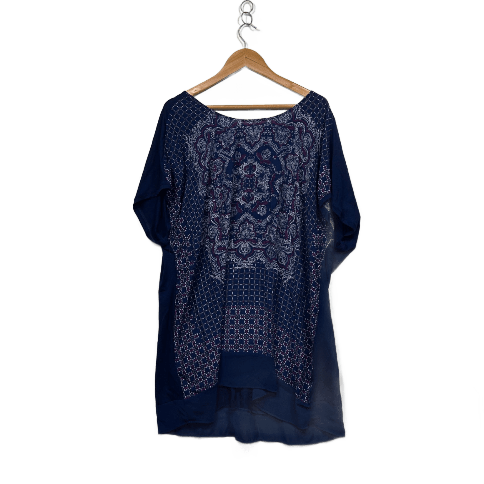 New Autograph Womens Navy Blue Short Sleeve Round Neck Relaxed Tunic Top Size 24