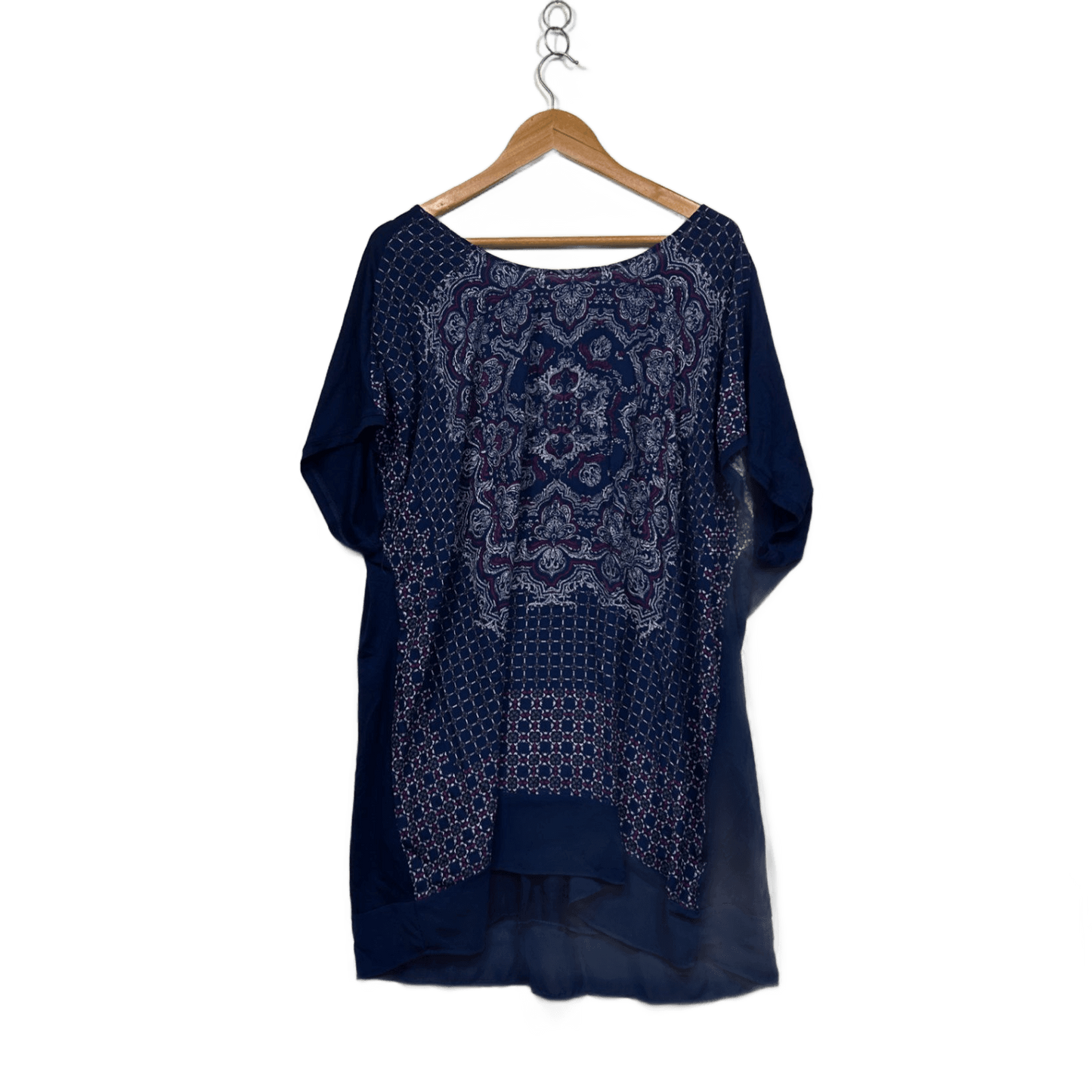 New Autograph Womens Navy Blue Short Sleeve Round Neck Relaxed Tunic Top Size 24