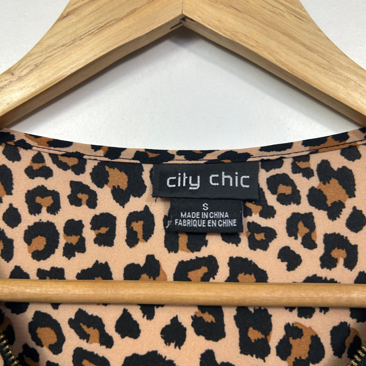 City Chic Beige Black Animal Print Tunic Top Blouse Size 16 Plus Small