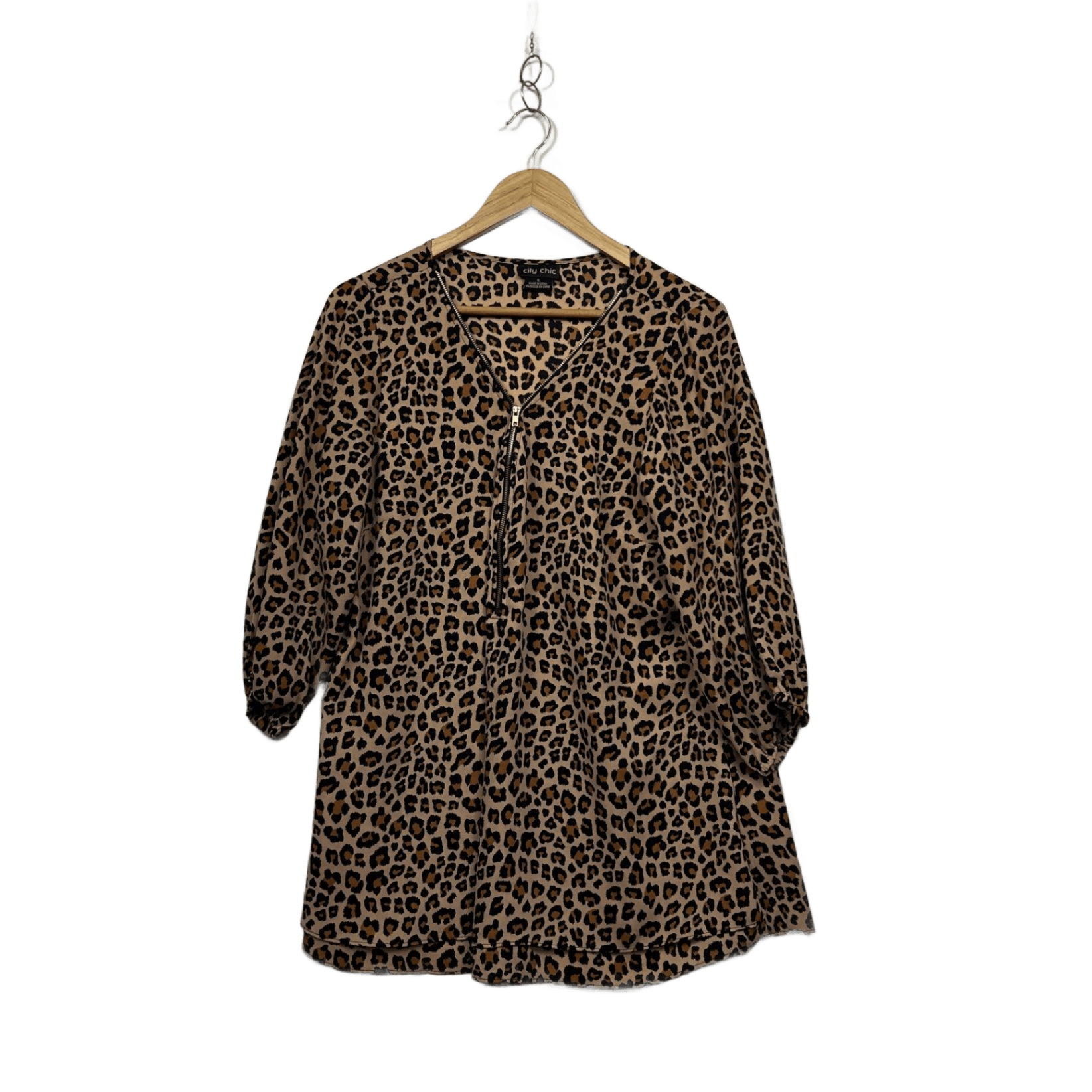 City Chic Beige Black Animal Print Tunic Top Blouse Size 16 Plus Small