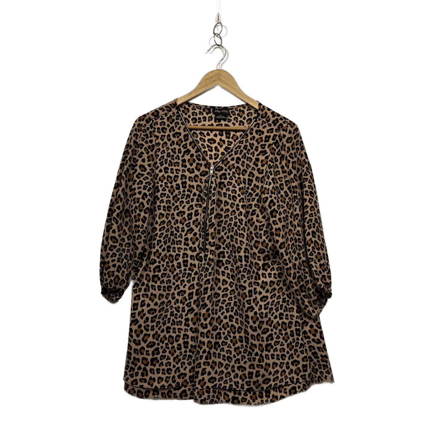 City Chic Beige Black Animal Print Tunic Top Blouse Size 16 Plus Small