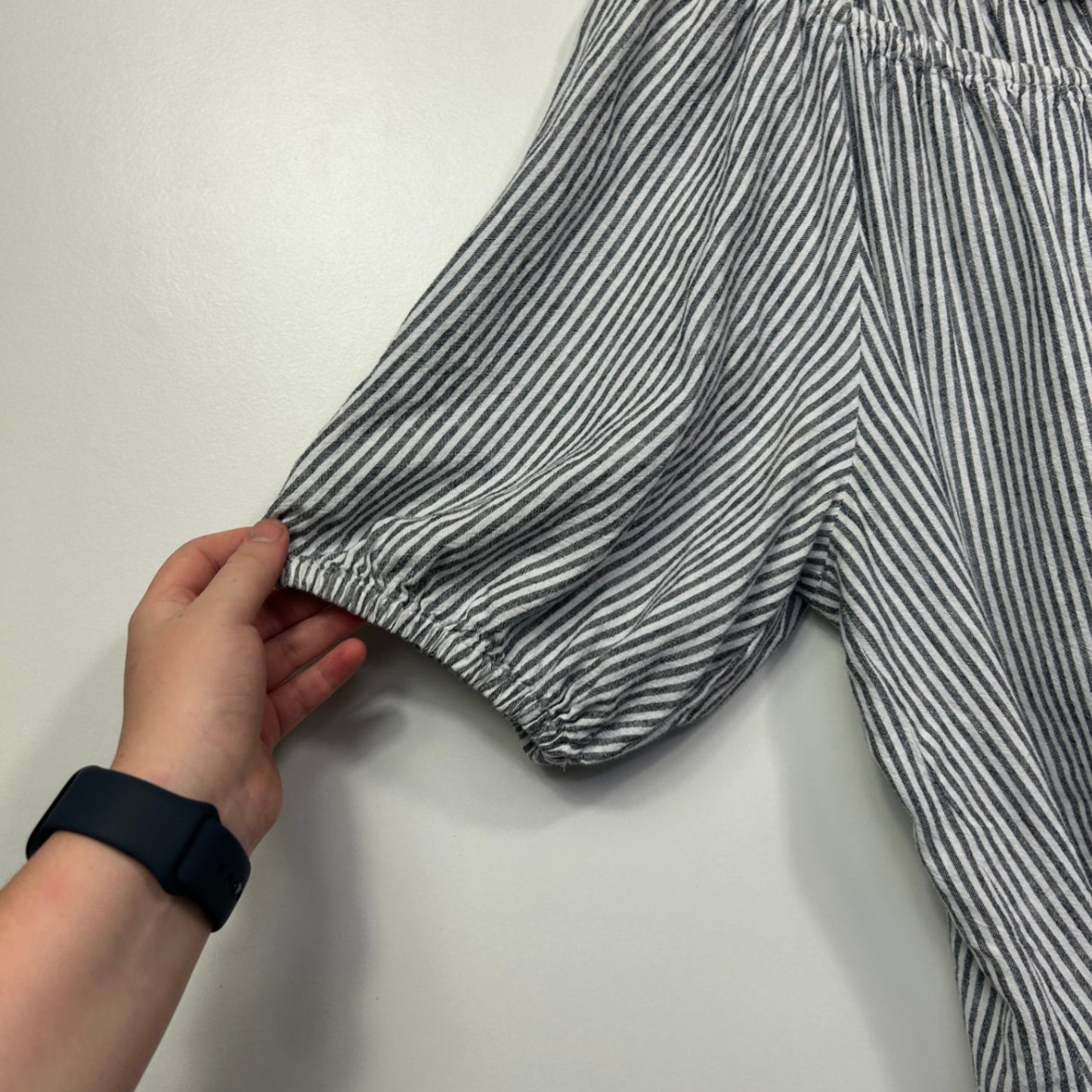 Suzanne Grae Linen Grey White Striped Top Blouse Size 18