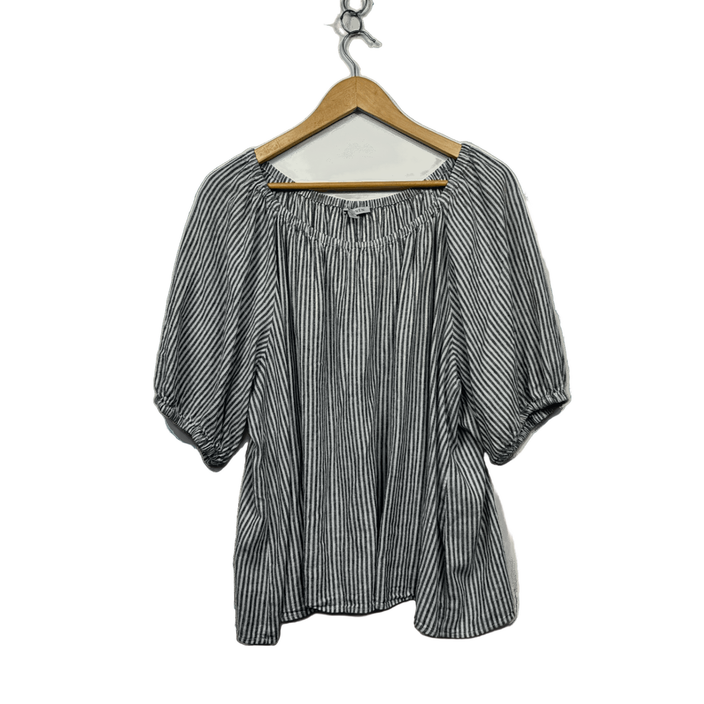 Suzanne Grae Linen Grey White Striped Top Blouse Size 18