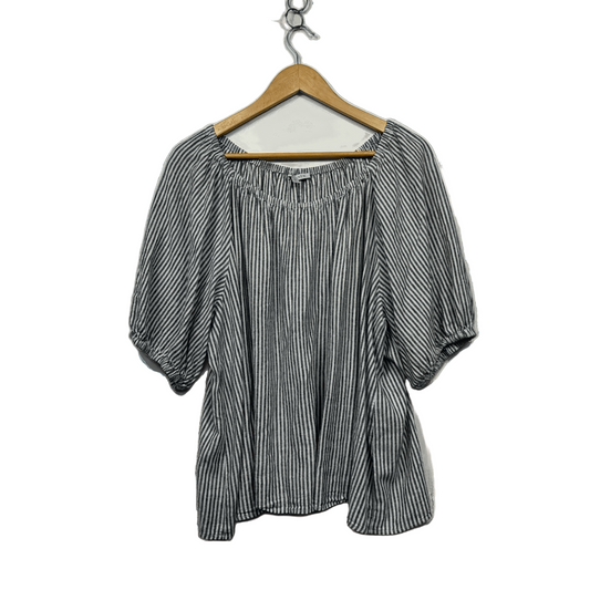 Suzanne Grae Linen Grey White Striped Top Blouse Size 18